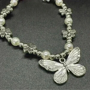 Butterfly Necklace Choker with Pearl charms.  Coquette charm necklace 💗